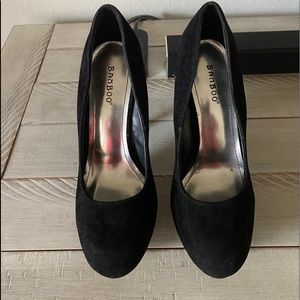 Black Suede Heels with bedazzled heel